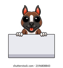 Cute little boxer dog cartoon holding blank sign