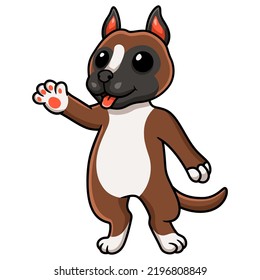 Cute little boxer dog cartoon waving hand