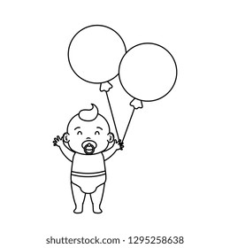 cute and little boy baby with balloons helium