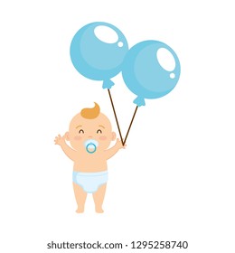 cute and little boy baby with balloons helium