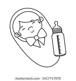 cute little boy baby with bottle milk
