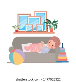cute little boy baby in the livingroom character