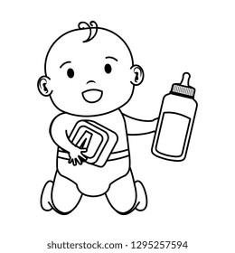 cute and little boy baby with milk bottle