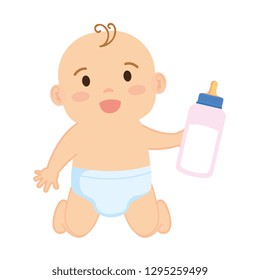 cute and little boy baby with milk bottle