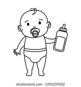 cute and little boy baby with milk bottle