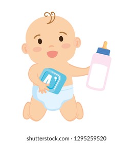 cute and little boy baby with milk bottle