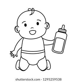 cute and little boy baby with milk bottle