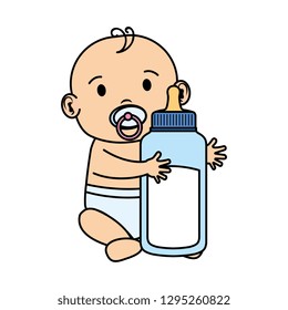 cute and little boy baby with milk bottle