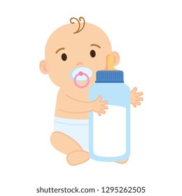 cute and little boy baby with milk bottle