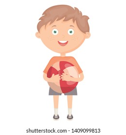 cute little boy with balloon plastic