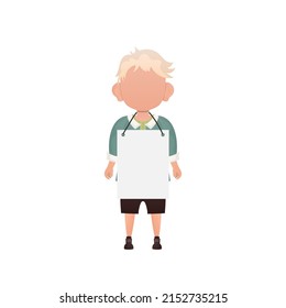 A cute little boy with a blank banner. Isolated. Cartoon style. Vector illustration.