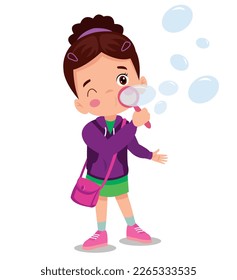 Cute little boy blowing bubbles vector Illustration