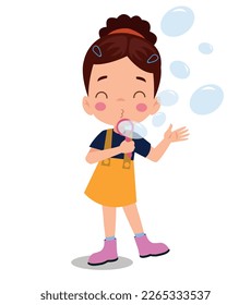 Cute little boy blowing bubbles vector Illustration