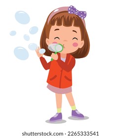 Cute little boy blowing bubbles vector Illustration