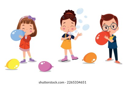 Cute little boy blowing bubbles vector Illustration