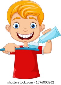 Cute Little Boy Brushing Teeth Stock Vector (Royalty Free) 1596003262 ...