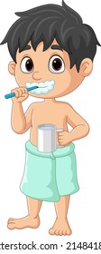 Cute little boy brushing teeth