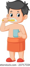 Cute little boy brushing teeth of illustration
