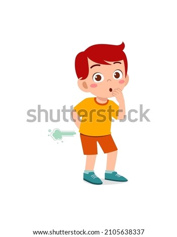 cute little boy can not hold fart and feel shame