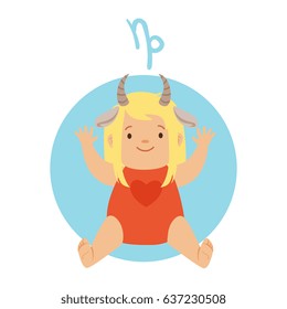 Cute little boy as Capricorn astrological sign. Horoscope symbol colorful character vector Illustration