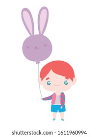 cute little boy cartoon with balloon shaped rabbit vector illustration