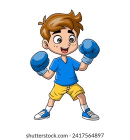 Cute little boy cartoon boxing