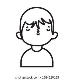 cute little boy cartoon character portrait vector illustration thick line
