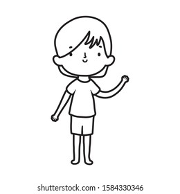 cute little boy cartoon character design vector illustration thick line