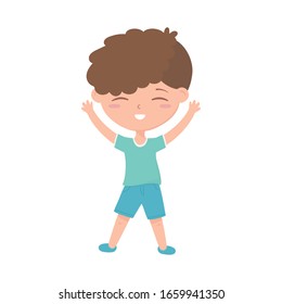 cute little boy cartoon charatcer, kids zone icon white background vector illustration