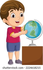 Cute little boy cartoon with globe