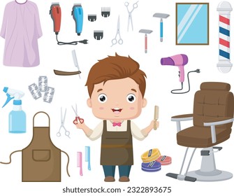 Cute little boy cartoon with hairdresser equipment