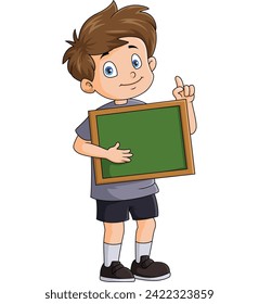 Cute little boy cartoon holding blank board