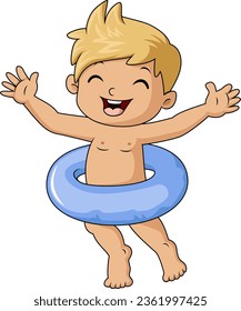 Cute little boy cartoon with inflatable ring