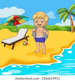 Cute little boy cartoon on the beach