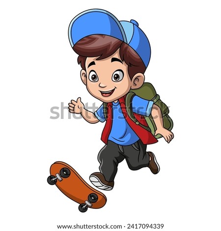 Cute little boy cartoon playing skateboard