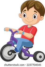 Cute little boy cartoon riding bicycle