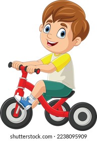 Cute little boy cartoon riding bicycle