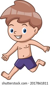 Cute little boy cartoon in swimsuit running