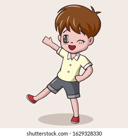 Cute little boy cartoon waving