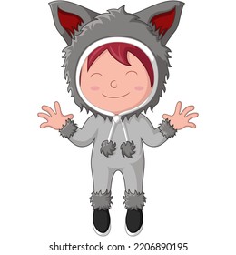 Cute Little Boy Cartoon Wearing Werewolf Costume