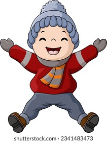 Cute little boy cartoon wearing winter clothes
