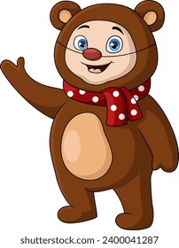 Cute little boy cartoon wearing bear costume
