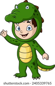 Cute little boy cartoon wearing crocodile costume