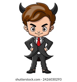 Cute little boy cartoon wearing devil costume