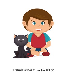 cute little boy with cat character