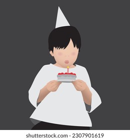 Cute little boy celebrating birthday with cake