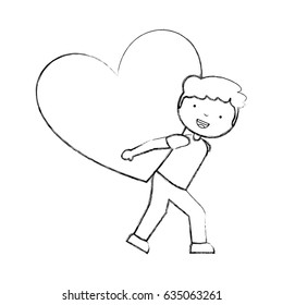 cute little boy character with heart love