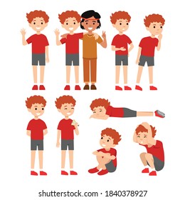 cute little boy character set flat vector illustration art isolated on different layers with editable vector files