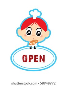 cute little boy chef open board
