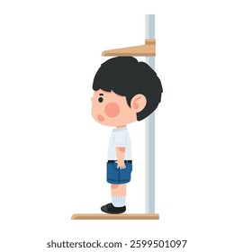Cute little boy children measuring heigh cartoon